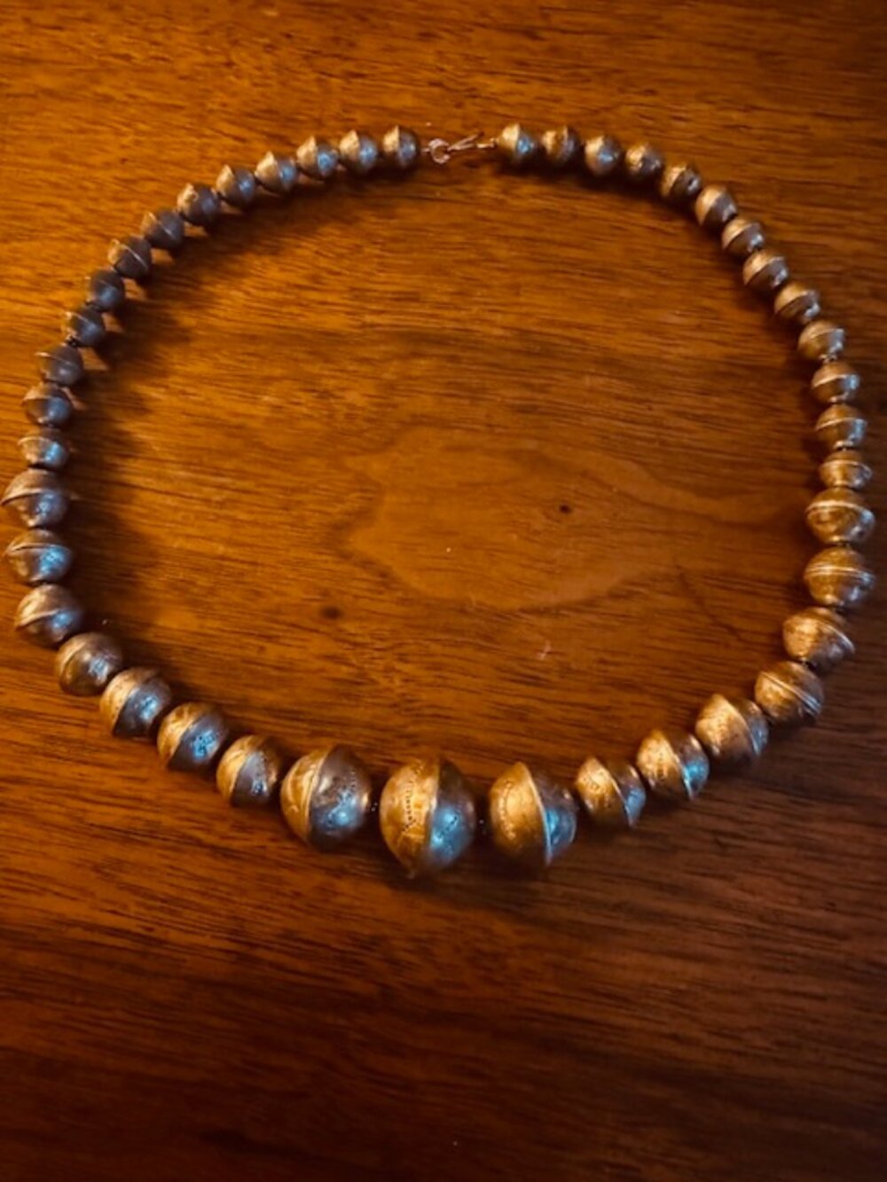 Vintage Navajo Sterling Silver Hand Stamped Pearl 17" Necklace